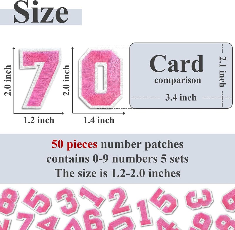 Cazzon Number Iron On Patches, Numbers 0-9 Embroidery Applique Patch, DIY Decorative Heat Press Patches for Clothing Jeans Jackets Backpacks Hats (Pink 50 Pcs) - Image 2